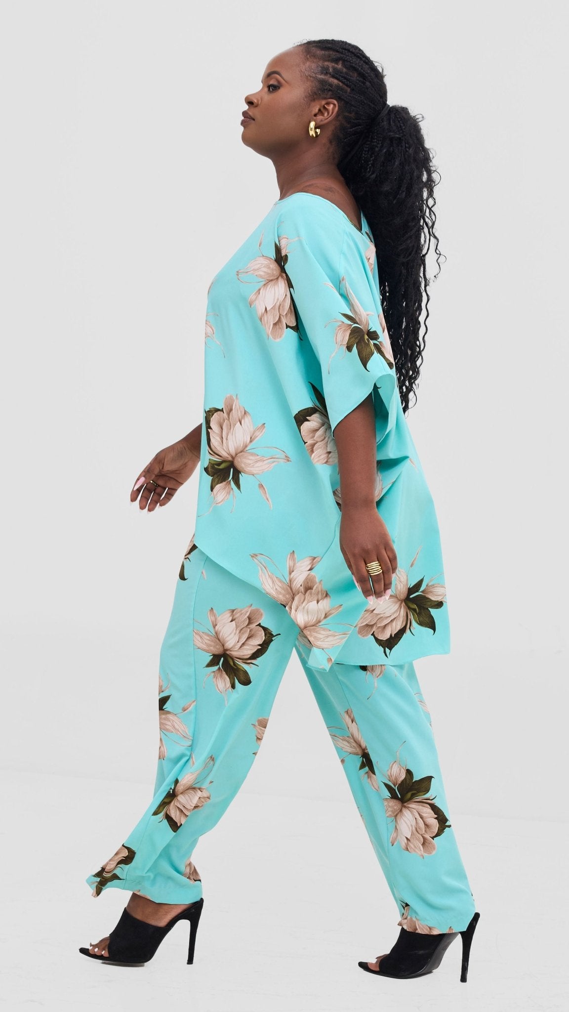 Vivo Maisha Straight Leg Pants - Mint / Black print - Shopzetu