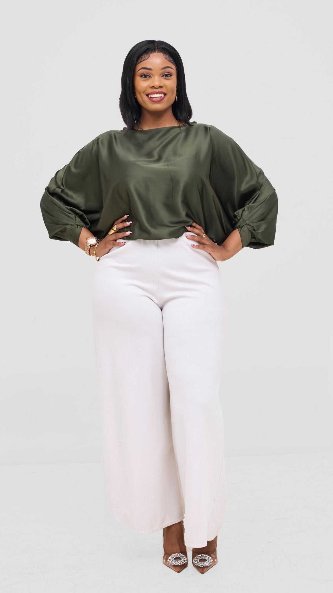 Vivo Sawari Crossed Cuff Batwing Top - Hunters - Shopzetu