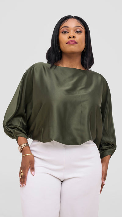 Vivo Sawari Crossed Cuff Batwing Top - Hunters - Shopzetu