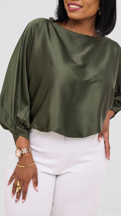 Vivo Sawari Crossed Cuff Batwing Top - Hunters - Shopzetu