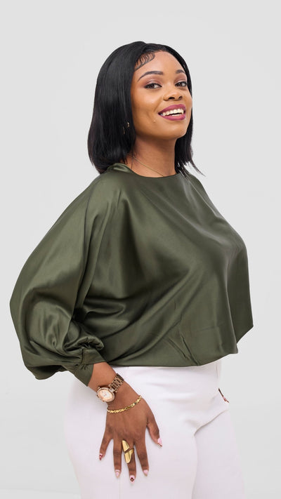 Vivo Sawari Crossed Cuff Batwing Top - Hunters - Shopzetu