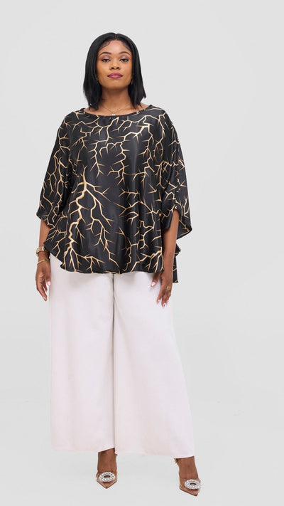 Vivo Keza Circular Loose Top - Black / Gold Clay Print - Shopzetu