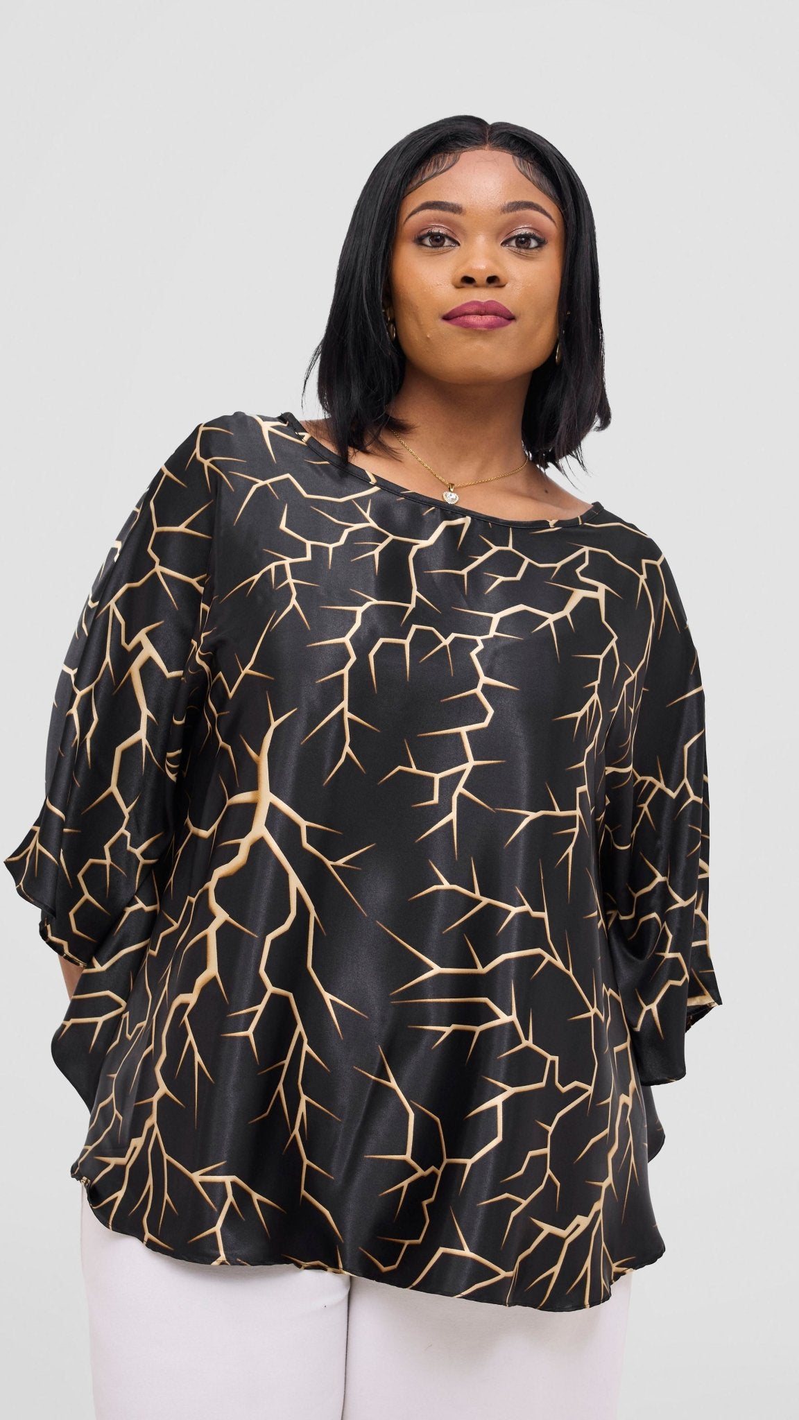 Vivo Keza Circular Loose Top - Black / Gold Clay Print - Shopzetu