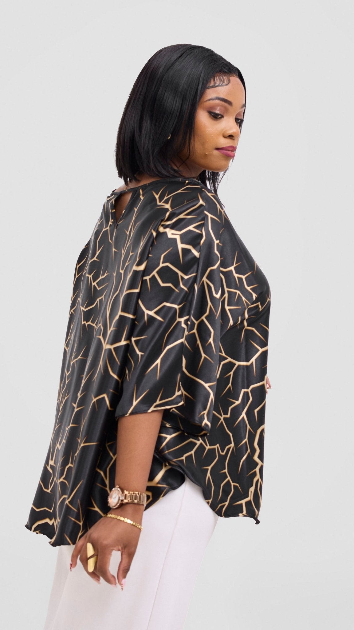 Vivo Keza Circular Loose Top - Black / Gold Clay Print - Shopzetu