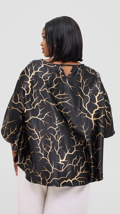 Vivo Keza Circular Loose Top - Black / Gold Clay Print - Shopzetu