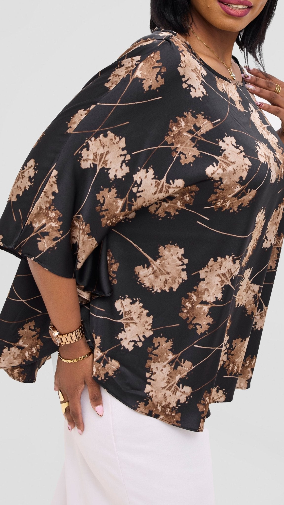 Vivo Keza Circular Loose Top - Black / Taupe Aez Print - Shopzetu