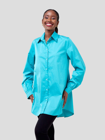 Safari Kaya Long Sleeve Collar Shirt - Blue - Shopzetu