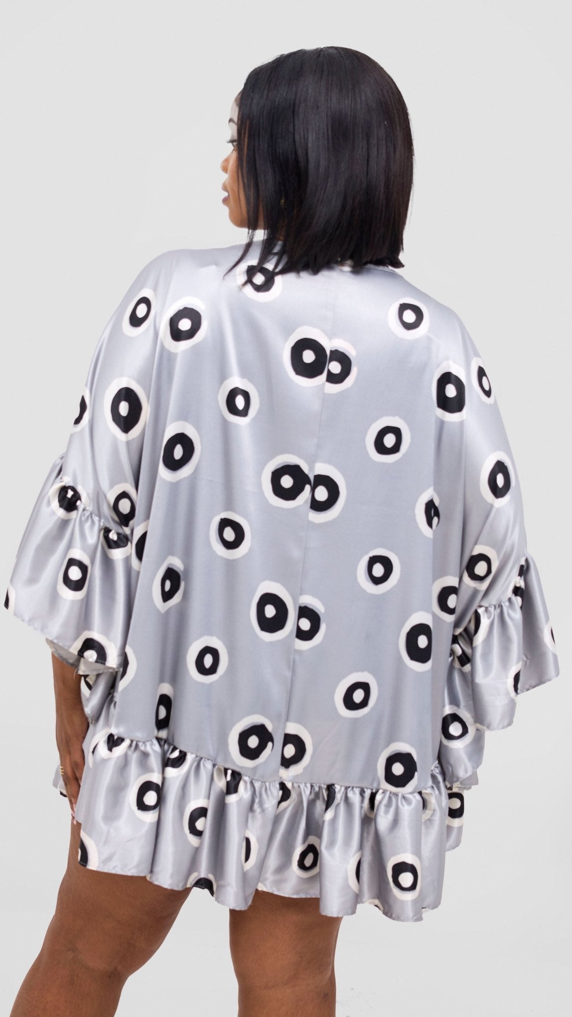 Vivo Chidii Tunic Dress With Frills - Grey / White Print - Shopzetu
