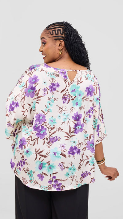 Vivo Keza Circular Loose Top - Cream / Green Floral Print - Shopzetu