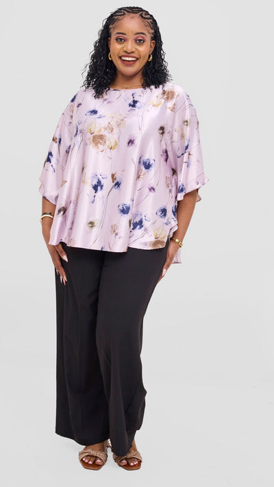 Vivo Keza Circular Loose Top - Lilac / Navy Willow Print - Shopzetu