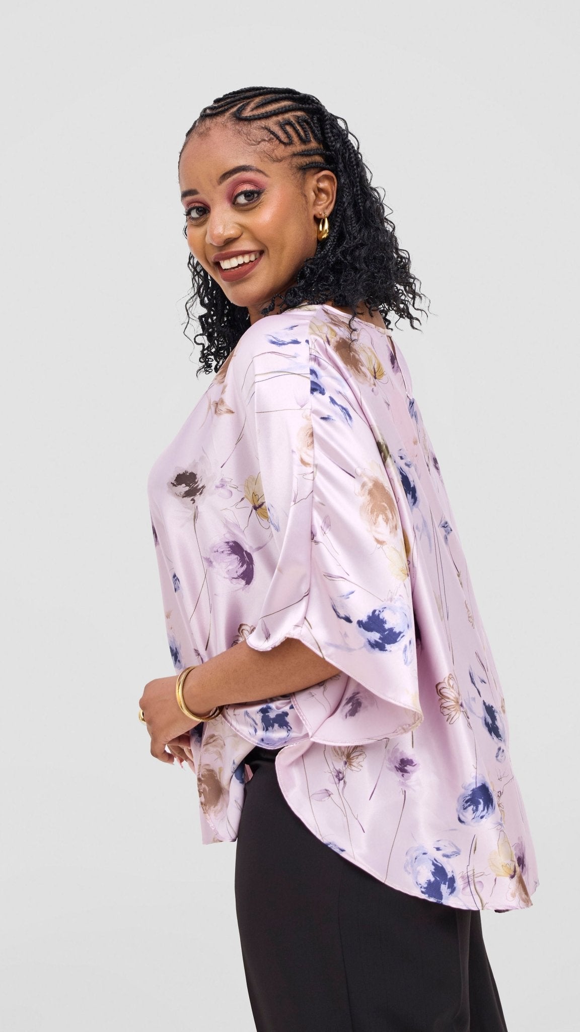 Vivo Keza Circular Loose Top - Lilac / Navy Willow Print - Shopzetu