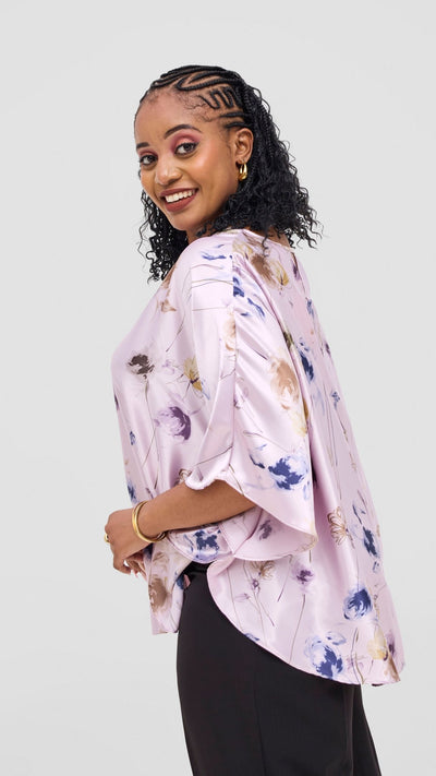 Vivo Keza Circular Loose Top - Lilac / Navy Willow Print - Shopzetu