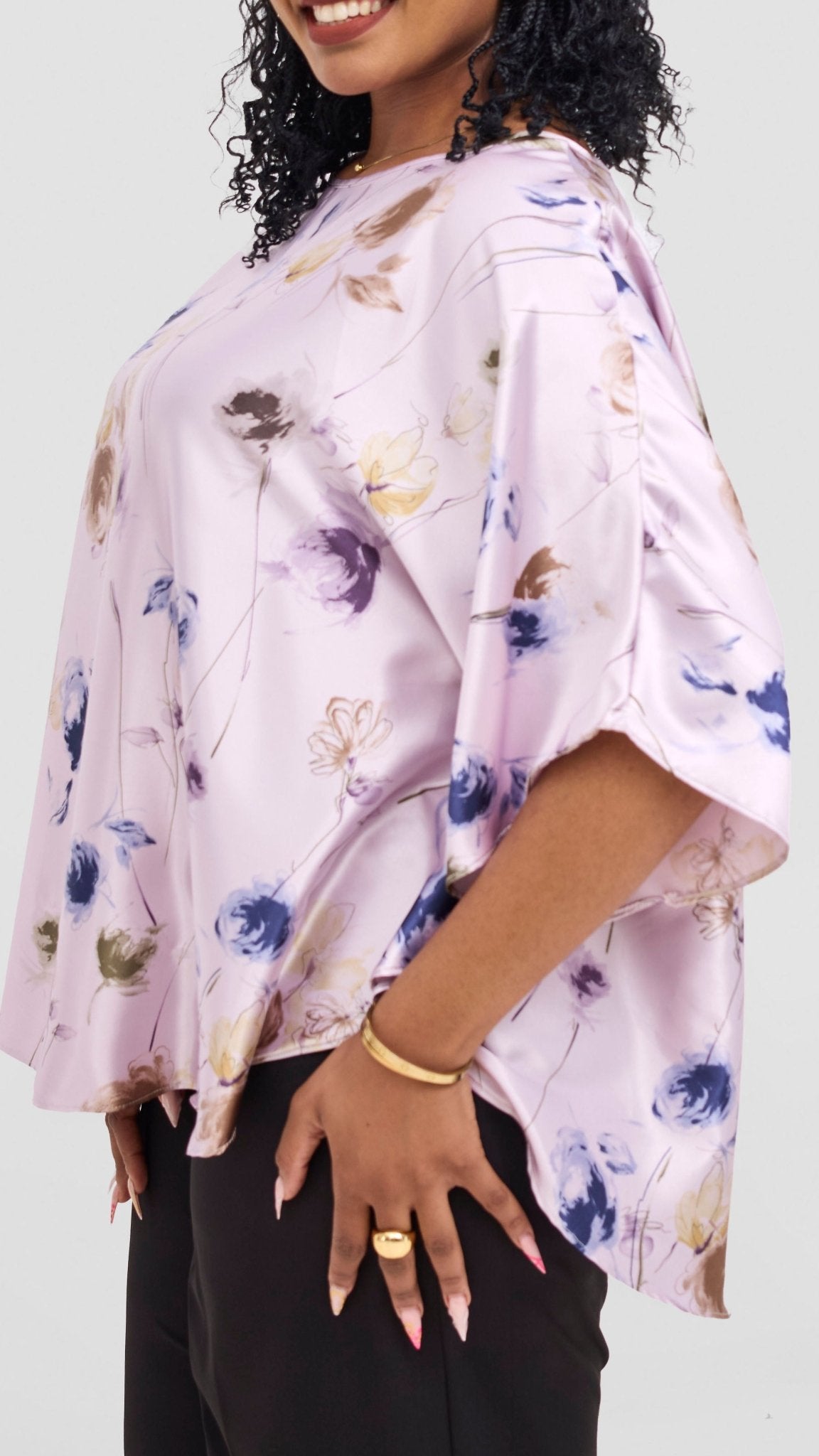 Vivo Keza Circular Loose Top - Lilac / Navy Willow Print - Shopzetu