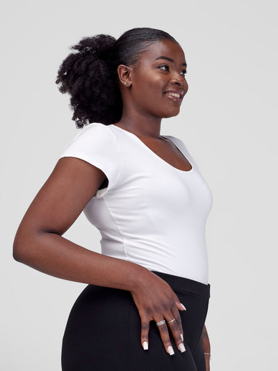 Vivo Basic Cap Sleeved Bodysuit - Off White - Shopzetu