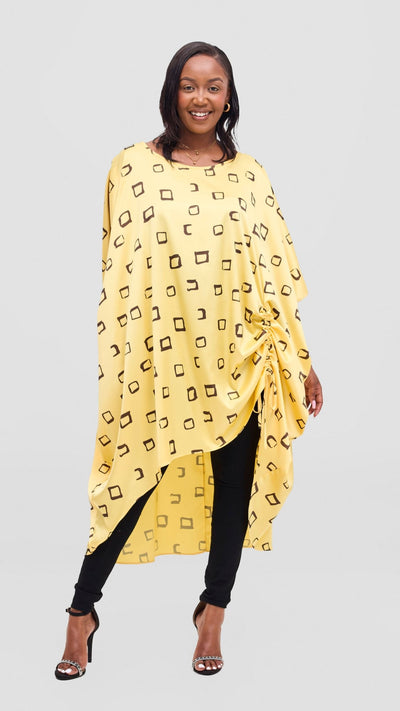 Vivo Samira Drawstring Top - Dark Brown / Light Yellow Nita Print - Shopzetu