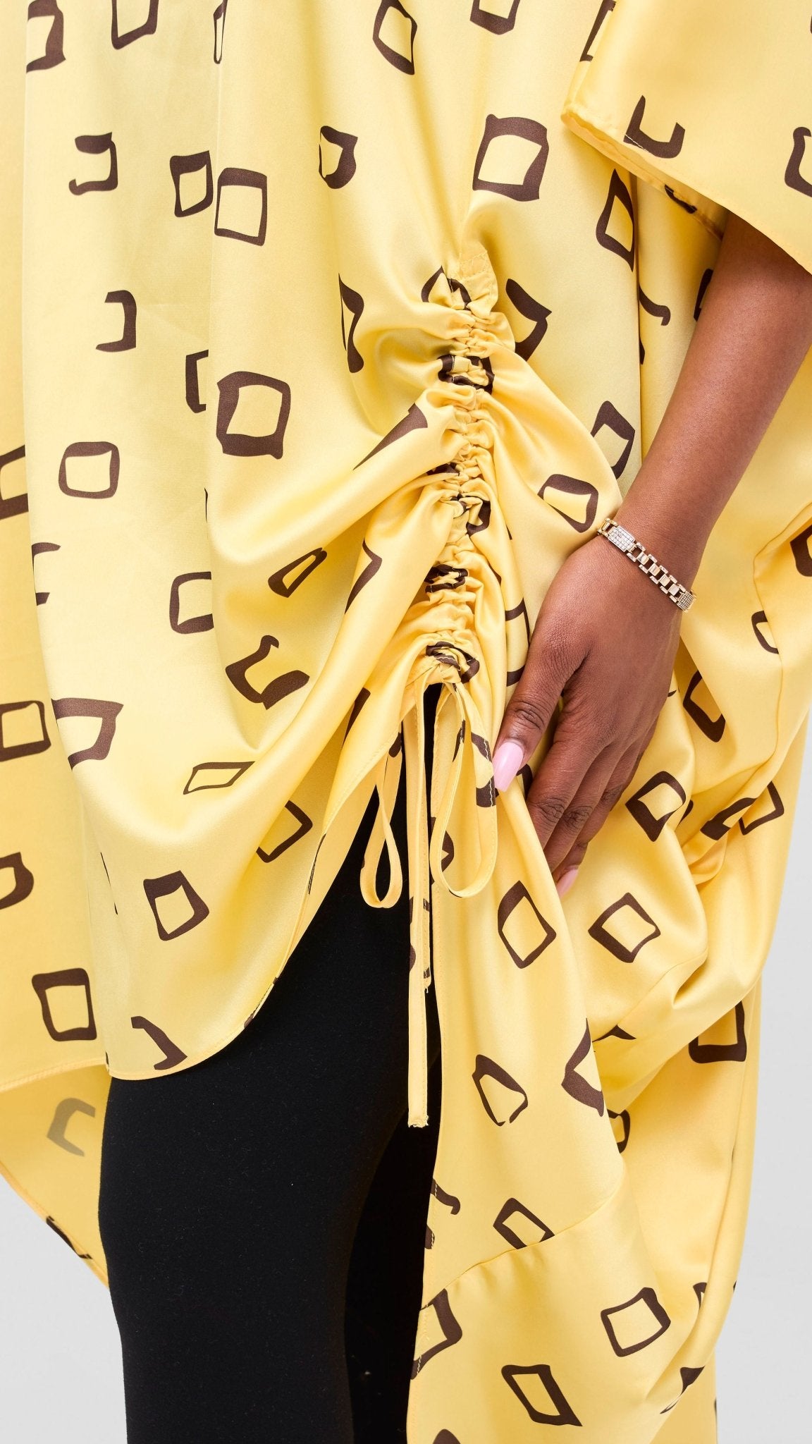 Vivo Samira Drawstring Top - Dark Brown / Light Yellow Nita Print - Shopzetu