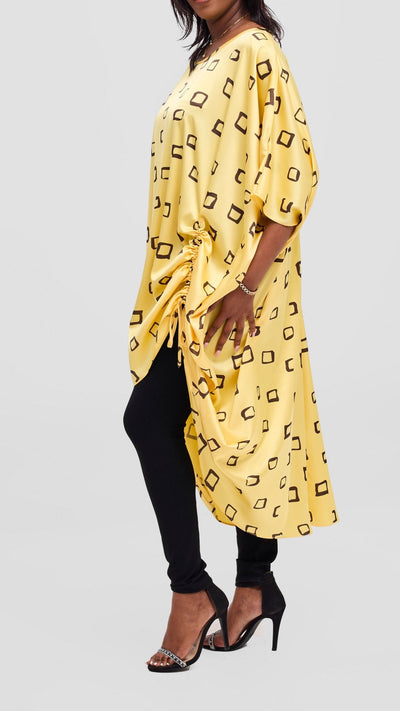 Vivo Samira Drawstring Top - Dark Brown / Light Yellow Nita Print - Shopzetu