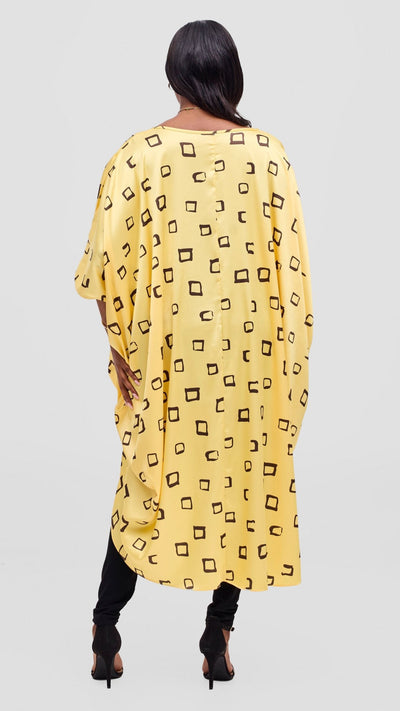 Vivo Samira Drawstring Top - Dark Brown / Light Yellow Nita Print - Shopzetu
