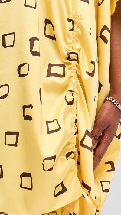 Vivo Samira Drawstring Top - Dark Brown / Light Yellow Nita Print - Shopzetu
