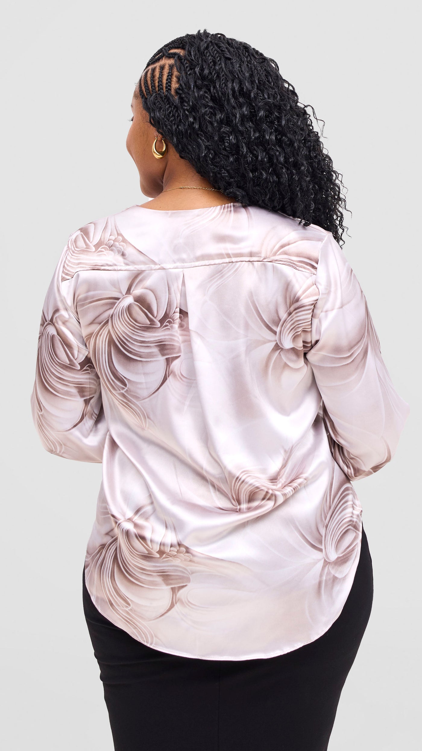 Vivo Dua Satin Bishop Sleeve Top - White / Grey Print