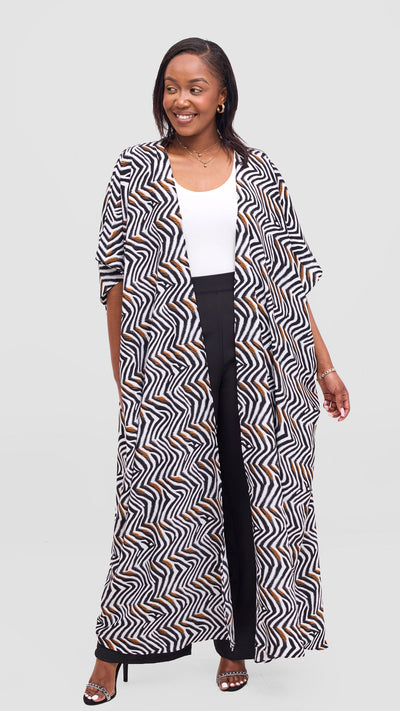 Vivo Maisha Wide Kimono - Black / Off-white Print