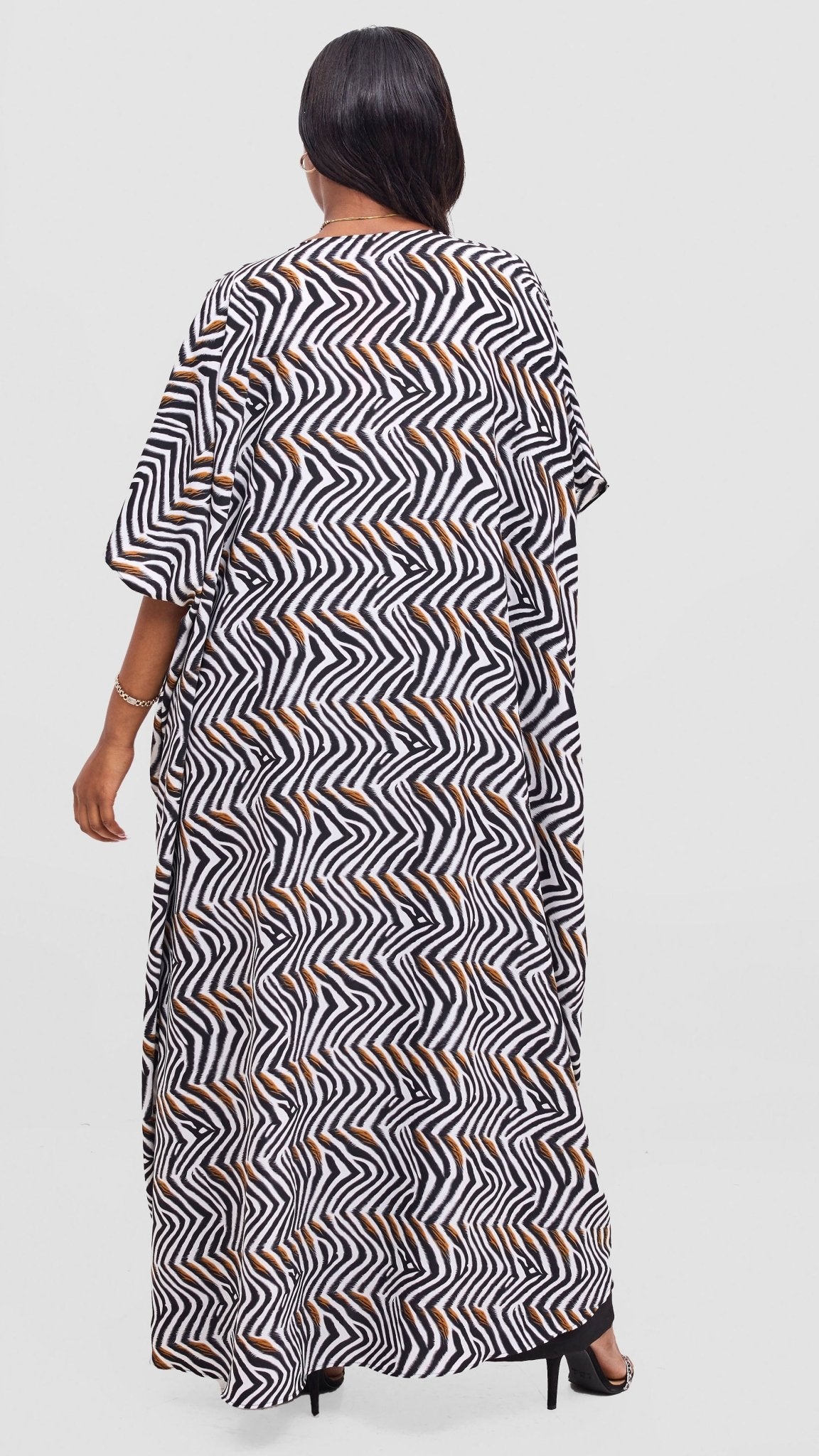 Vivo Maisha Wide Kimono - Black / Off - white Print - Shopzetu