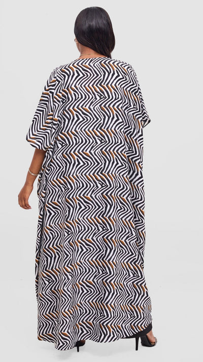 Vivo Maisha Wide Kimono - Black / Off - white Print - Shopzetu