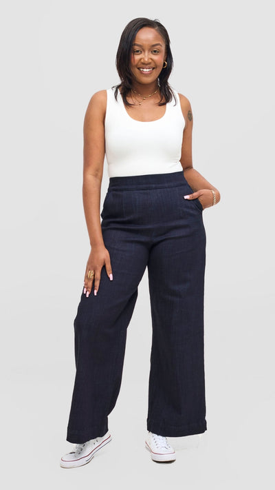 Vivo Denim Straight Pants - Navy - Shopzetu