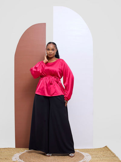 Vivo Basic Satin Bishop Sleeved Top - Hot Pink - Shopzetu