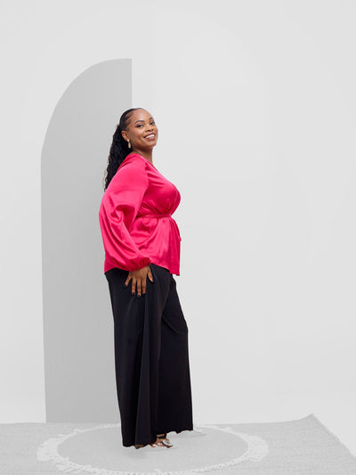 Vivo Basic Satin Bishop Sleeved Top - Hot Pink