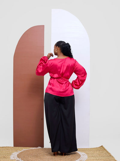Vivo Basic Satin Bishop Sleeved Top - Hot Pink - Shopzetu