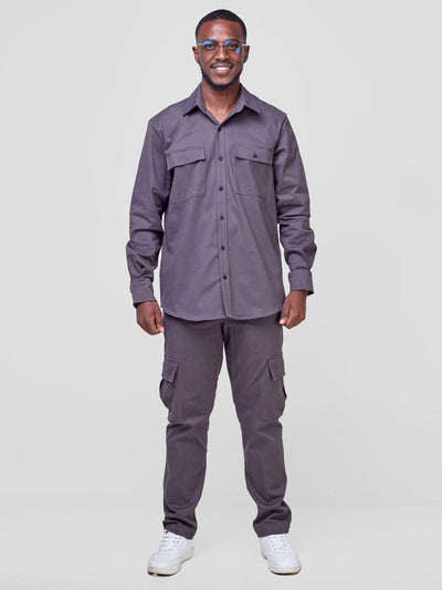 Safari Men's Shacket - Dark Grey - Shopzetu