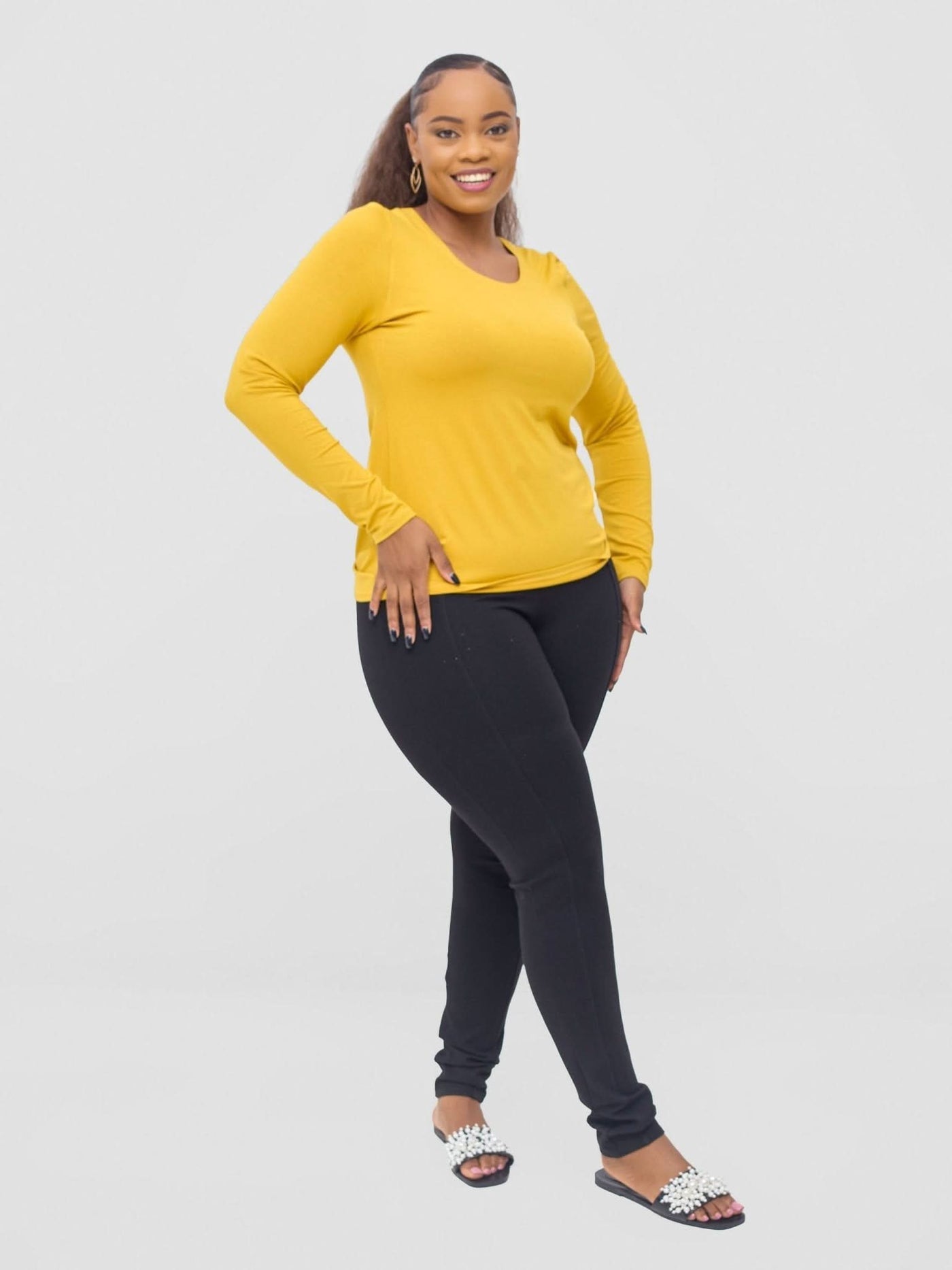 Vivo Basic Long Sleeved Top - Mustard - Shopzetu