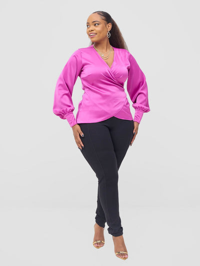 Vivo Merika Satin Wrap Top - Purple - Shopzetu