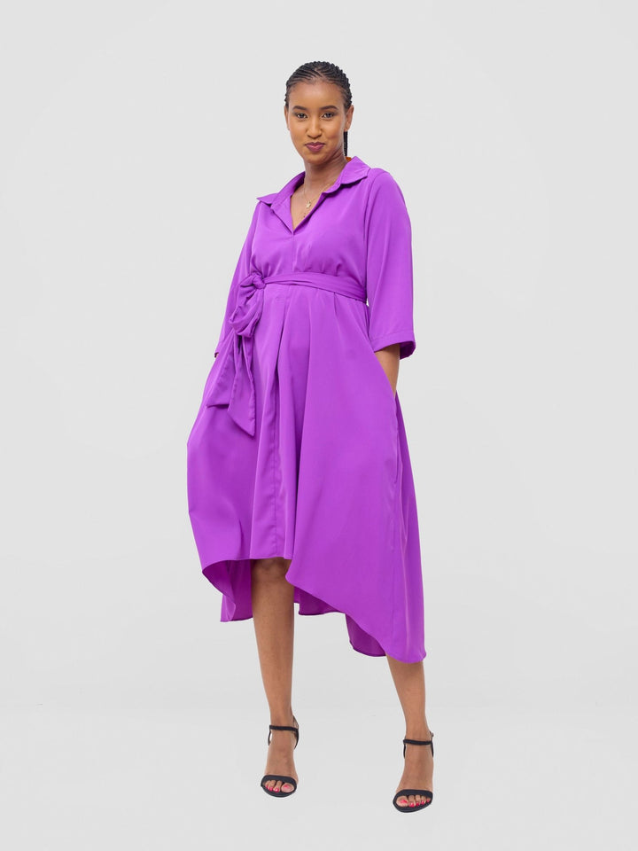 Vivo Yumi High Low Shirt Dress - Magenta - Shopzetu