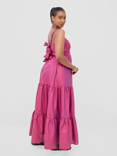 Safari Kikoy Tie Back Maxi Dress - Maroon - Shopzetu