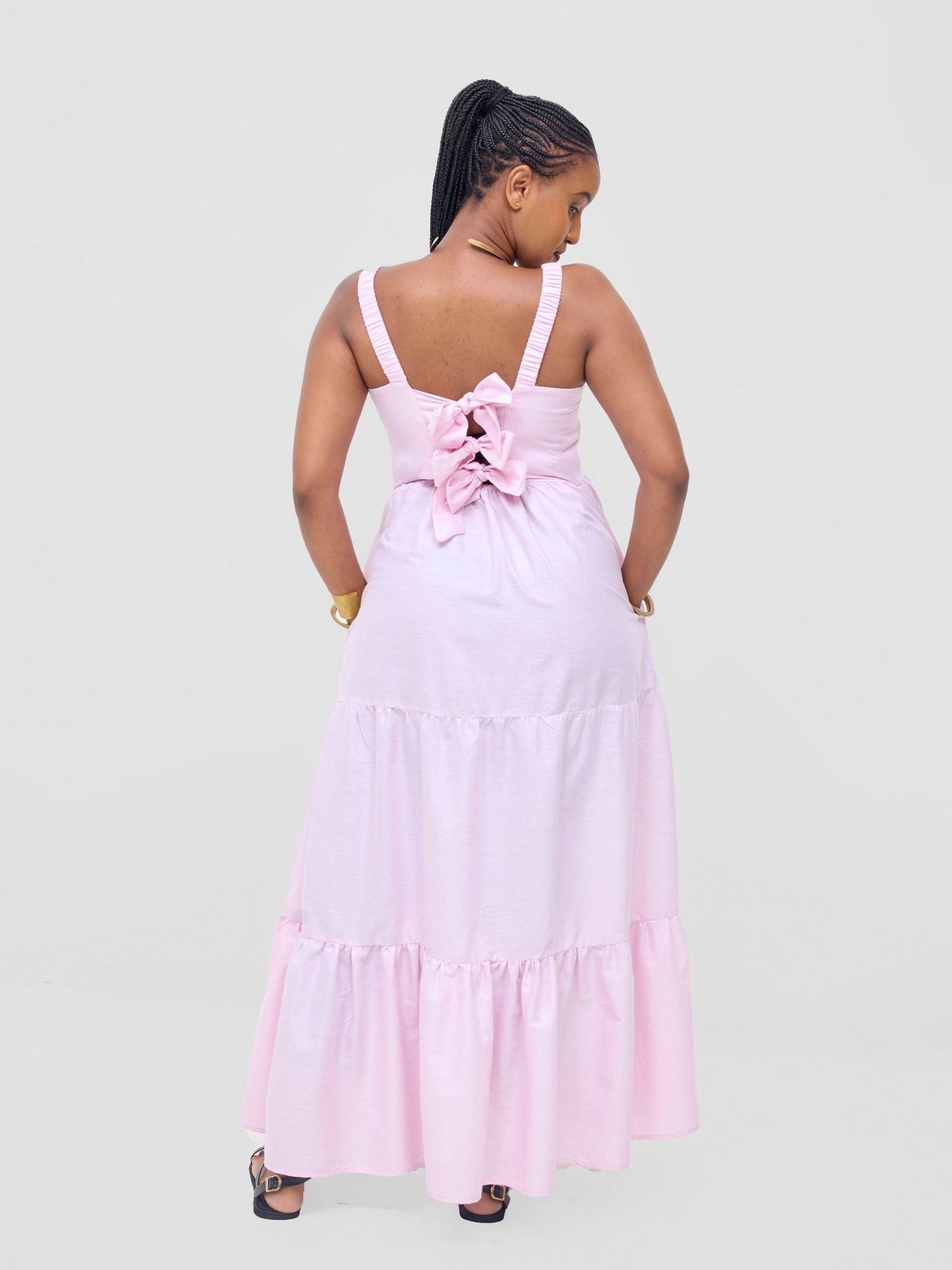 Safari Kikoy Tie Back Maxi Dress - Light Pink - Shopzetu