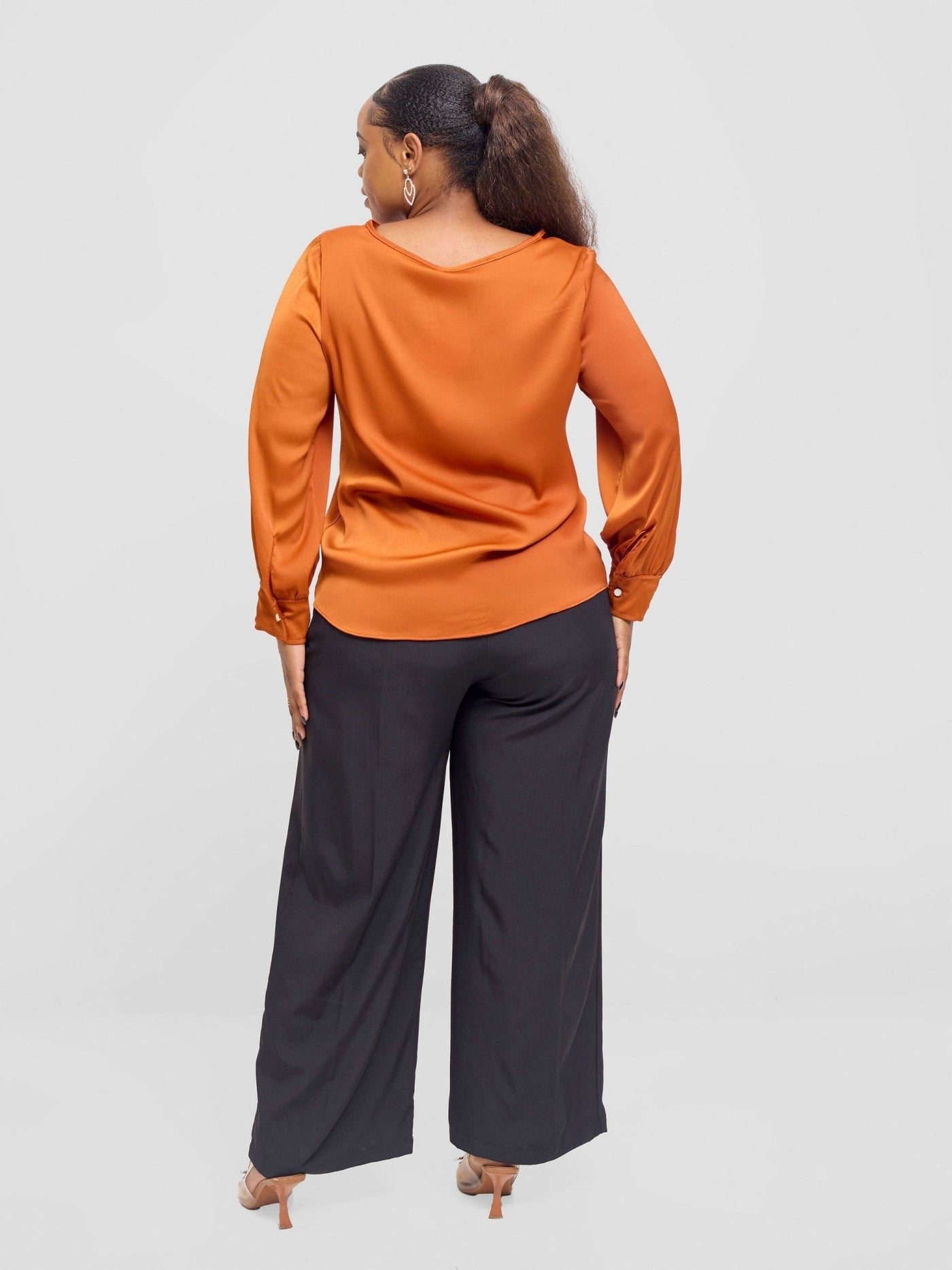 Vivo Tatili Satin Bishop Long Sleeve Top - Rust Textured - Shopzetu