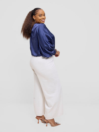 Vivo Sawari Crossed Cuff Batwing Top - Navy - Shopzetu