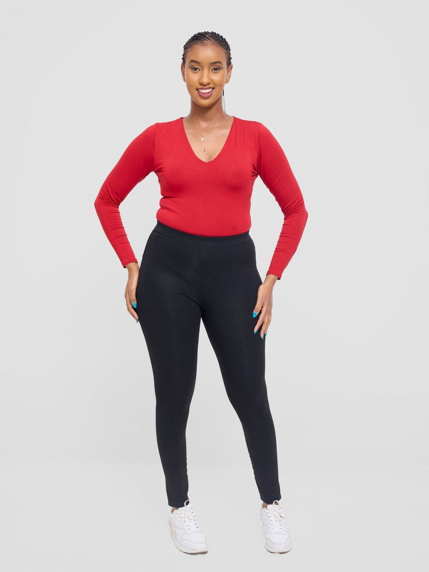 Vivo Basic Double Layered Long Sleeved Bodysuit - Red - Shopzetu