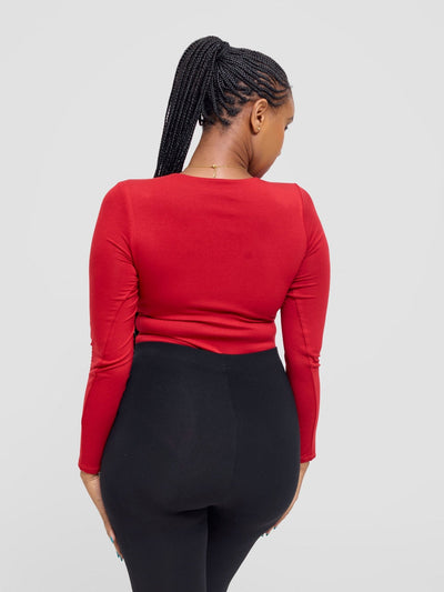 Vivo Basic Double Layered Long Sleeved Bodysuit - Red - Shopzetu