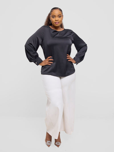 Vivo Tatili Bishop Long Sleeve Top - Black Textured - Shopzetu