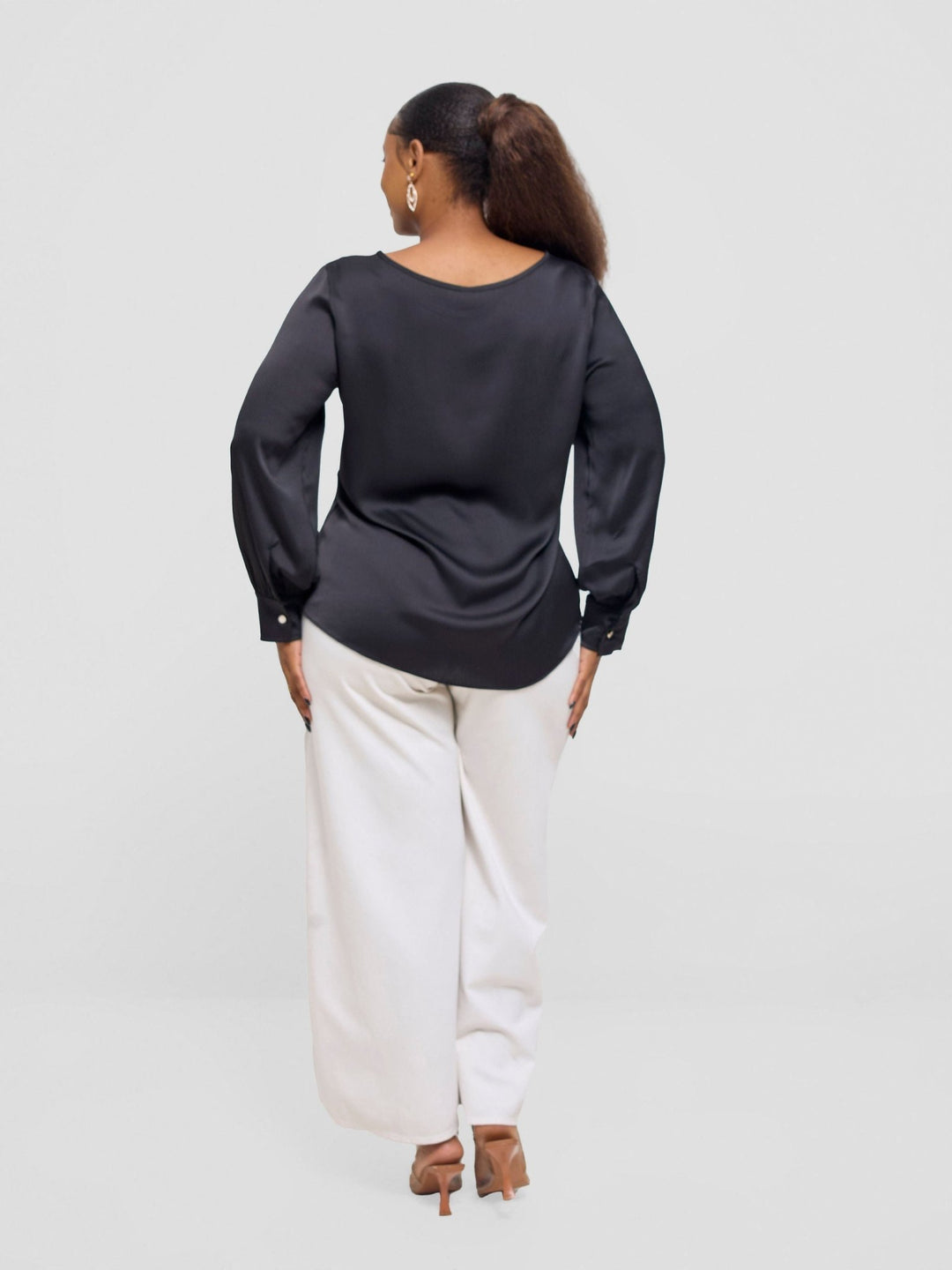 Vivo Tatili Bishop Long Sleeve Top - Black Textured - Shopzetu