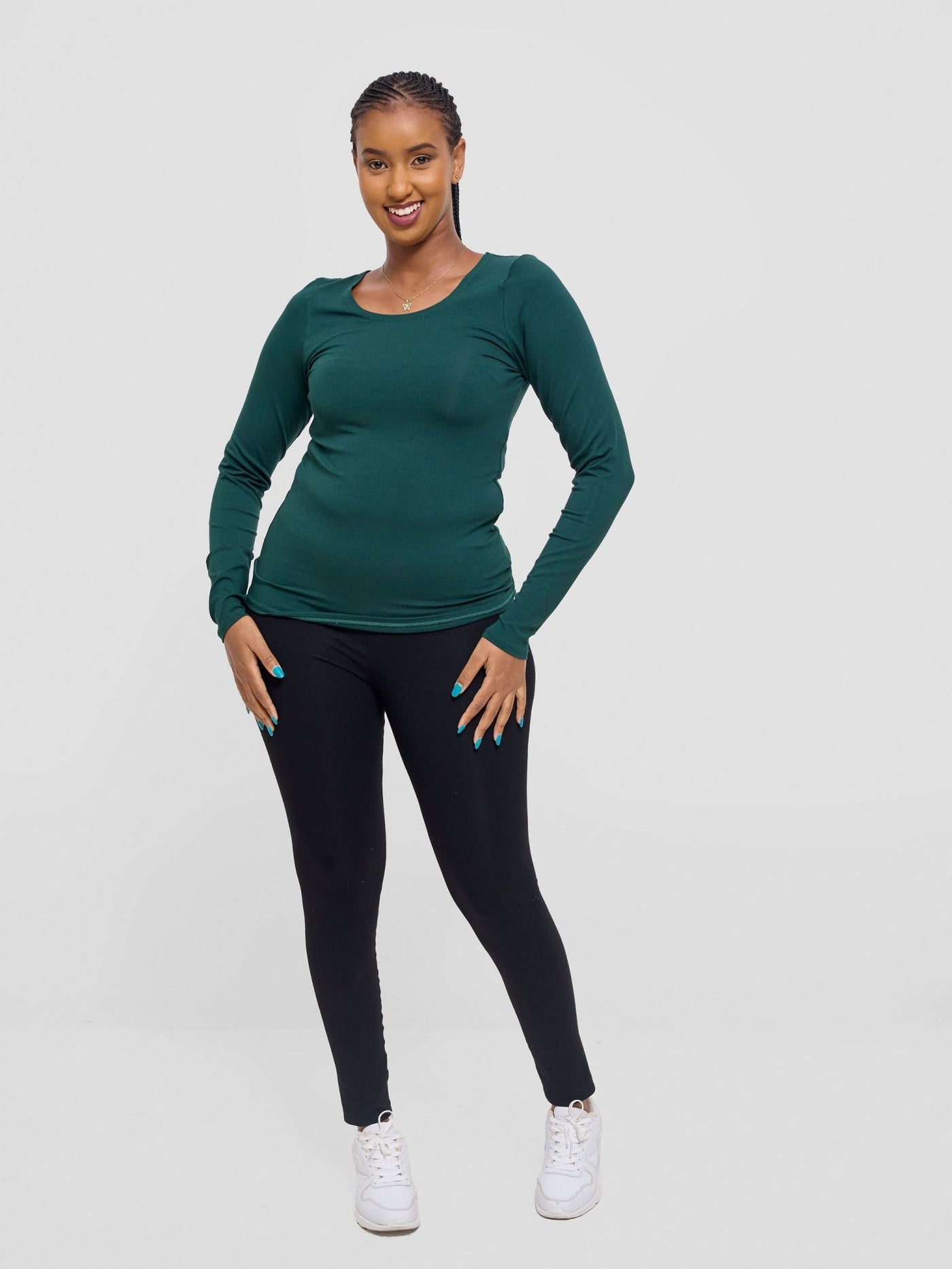 Vivo Basic Val Long Sleeve Sleeve Top - Dark Green - Shopzetu