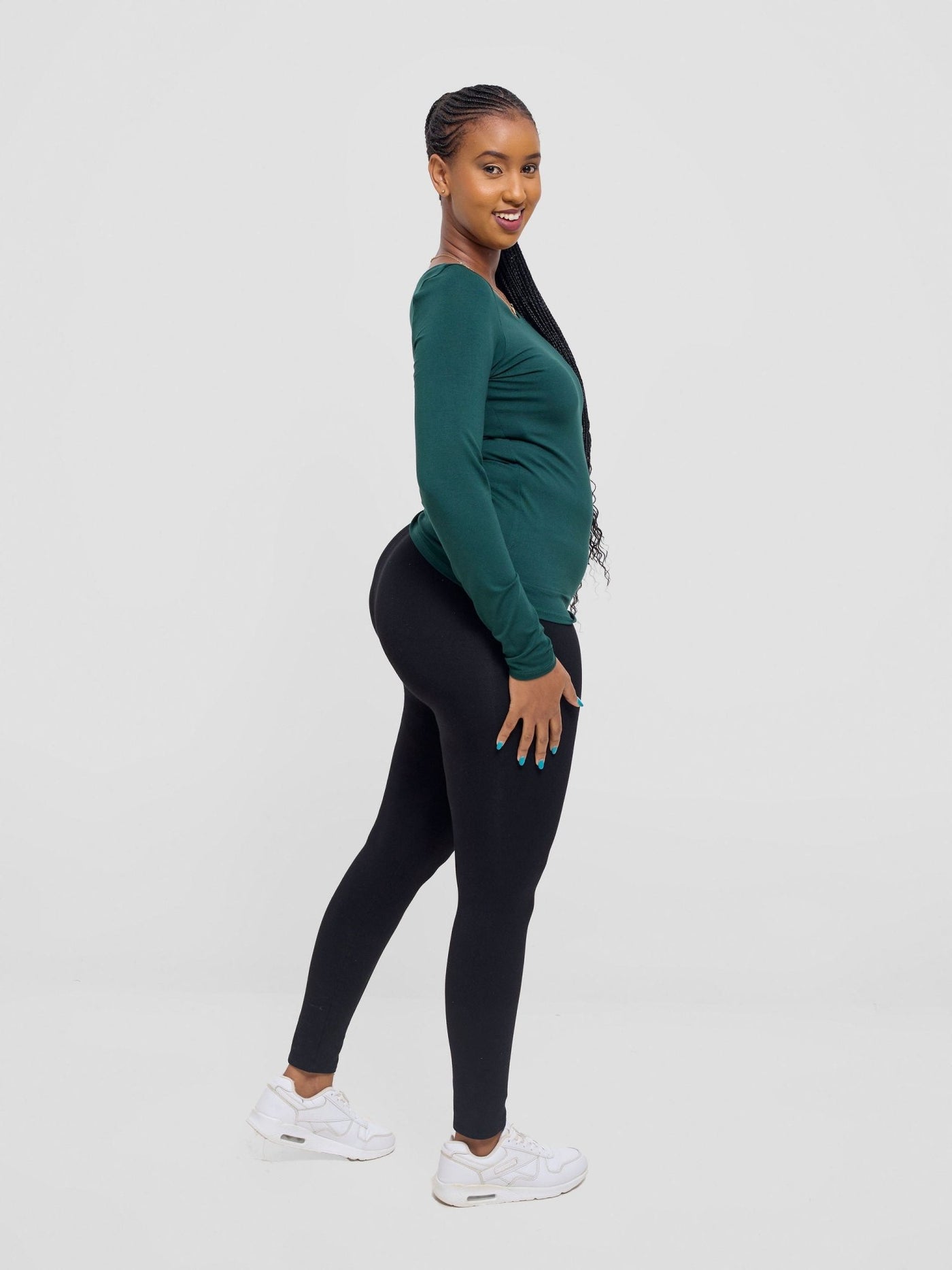 Vivo Basic Val Long Sleeve Sleeve Top - Dark Green - Shopzetu