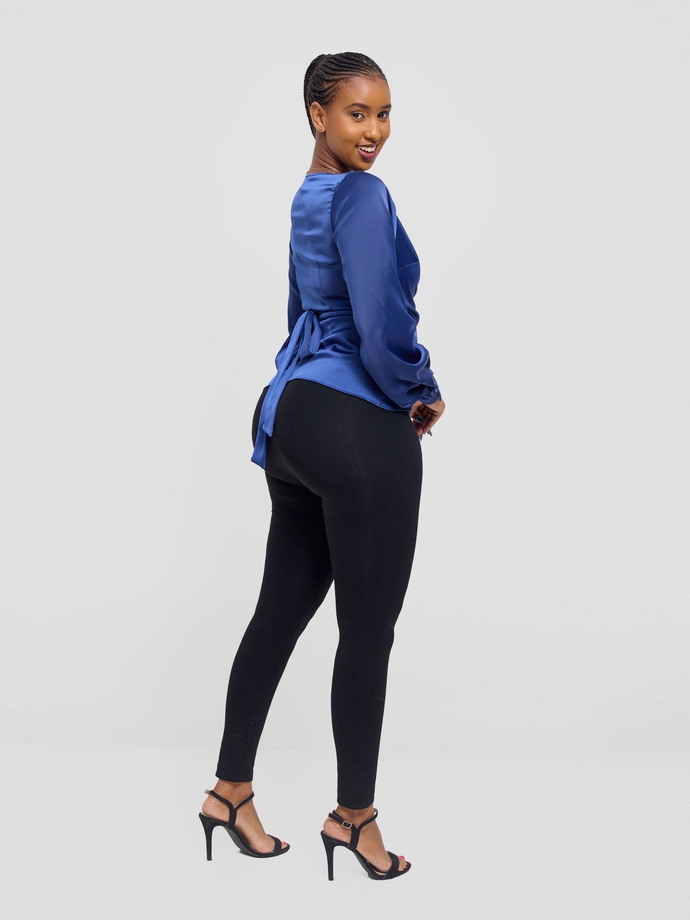 Vivo Merika Satin Wrap Top - Navy - Shopzetu