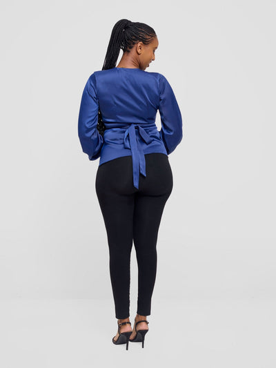Vivo Merika Satin Wrap Top - Navy - Shopzetu