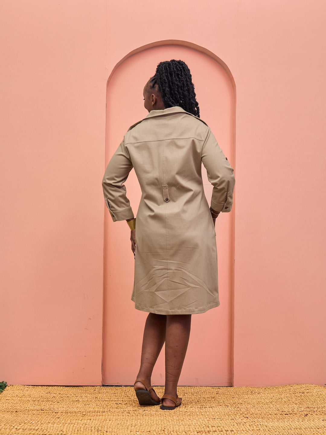 Safari Chui 3/4 Sleeve A-Line Dress - Taupe