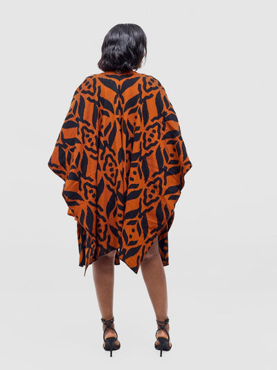 Vivo Reversible Poncho without Fringes - Black / Rust Ukwi Print - Shopzetu