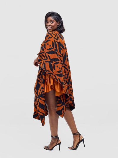 Vivo Reversible Poncho without Fringes - Black / Rust Ukwi Print - Shopzetu